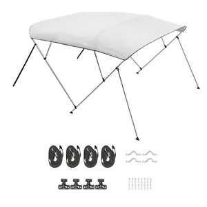 4 Bow Boat Bimini Tops 96"Lx(73"-78")W x 54"H Awning Canopy Light Grey - Picture 1 of 10