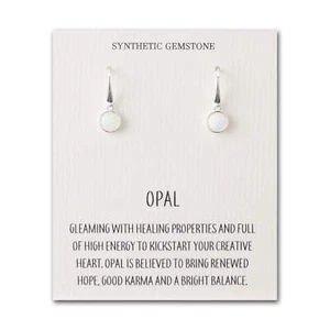 Synthetic White Opal Drop Earrings with Quote Card - Picture 1 of 9