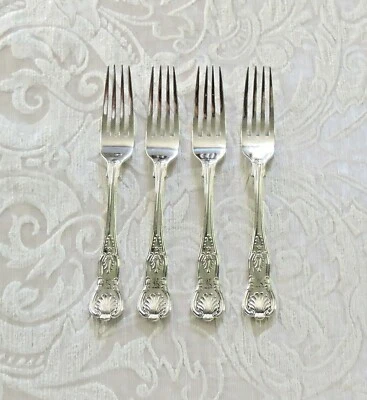 4 Forchette Dessert Forks King Pattern Victorian Sheffield with crest c1900 D&S - Immagine 1 di 4