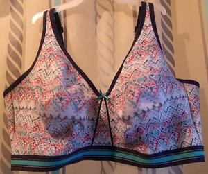 "Cacique" Cotton BRA No-Wire Unlined Full Coverage Fair Isle Print Sz 44DDD - Picture 1 of 6