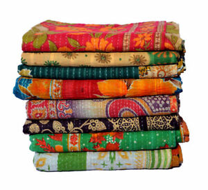 Indischer Vintage alter Sari Kantha Quilt 01 Stck. Großhandel Posten Decke Gudari Überwurf