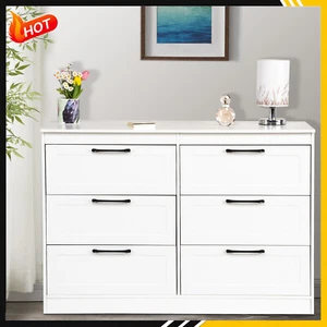 6 Drawers Dresser Tall Chest of Drawer Wood Storage Organizer Closet Bedroom - Picture 1 of 9