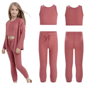 Girls Tracksuit Outdoor Set Round Neck Qutfits Loungewear Vest Pants And Coat - Picture 1 of 22