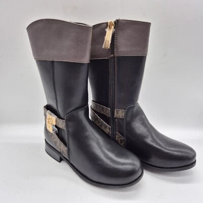 Michael Kors Niñas Botas Talla 6 Niños Finel Cuero Botas Altas Negro Marrón (230 Foto 1 de 4