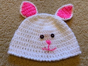 GIRLS FLOPPY BUNNY HAT HAND CROCHET   Handmade Toddler Size White - Picture 1 of 3