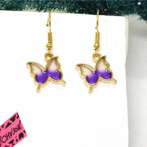 Hot Betsey Johnson Purple Enamel Cute Girly Butterfly Women Stand Earrings