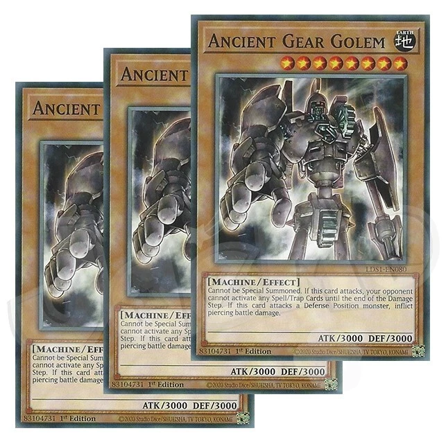 Yugioh - Ancient Gear Golem x 3 - 1st Edition NM - Plus Free Holographic Card - Image 1 of 1
