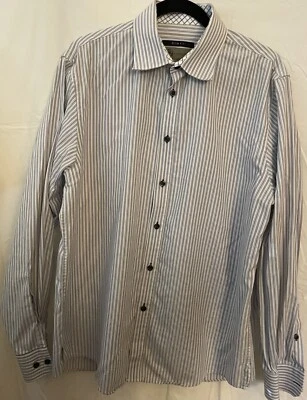 Camisa J Hanes Barnes Para Hombres L Azul Gris Rayas Algodón Manga Larga Calce Ajustado Foto 1 de 3