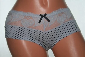Gray Hipster W Heart Lace Waistband, Black Polka Dots & Shiny Bow Size S - Bild 1 von 2