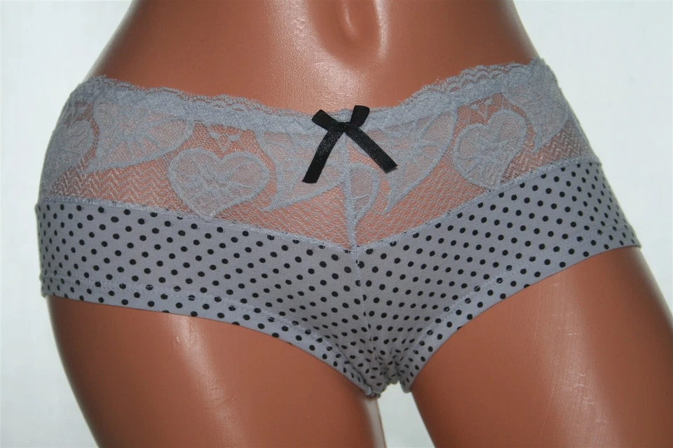 Серый хипстерский кружевной пояс с сердечком, черный горошек и блестящий бант размер S - Изображение 1 из 2