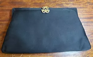 Bolso clutch vintage de Dorian negro de seda con hebilla de cierre de estrás dorado - Imagen 1 de 6