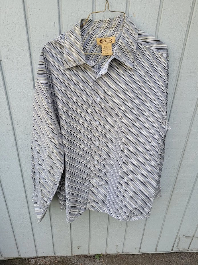 Camisa de vestir para hombre cromada blanca/negra a rayas manga larga abotonada talla grande Foto 1 de 4