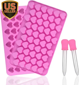 2 Pack Silicone Mini Heart Molds with 2 Droppers - Ice Cube, Gummy, Chocolate & - Picture 1 of 7