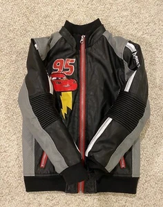 DISNEY Store Cars Lightning McQueen Boys Bomber Leather Jacket 5 / 6 - Picture 1 of 5