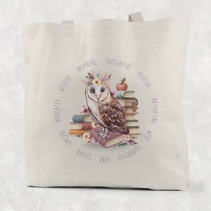 Owl Teacher Cotton Gift Bag, Printed Tote Bag, Back to school Teacher Gift, - Picture 1 of 4