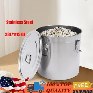 33L Stainless Steel Airtight Canister Kitchen Storage Bucket Dry Food Container - Picture 1 of 9