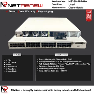 *Conmutador PoE+ de 48 puertos Cisco Meraki MS390-48P-HW sin reclamar - Imagen 1 de 1