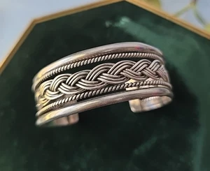 Pulsera brazalete trenzado vintage de plata de ley de 7" 36 g - Imagen 1 de 5
