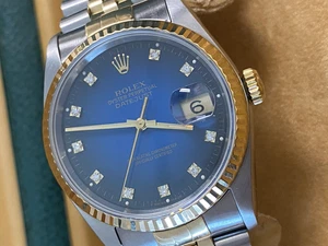 Rolex Datejust 36mm Factory Blue Vignette Diamond Dial Gold/Stahl Uhr 16233 - Bild 1 von 7
