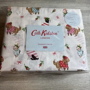 Cath Kidston London 4-teiliges QUEEN Baumwolle Weihnachten ~ WELPENLIEBE ROSA ~ Lakenset Neu in Verpackung - Bild 1 von 5