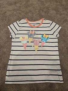 Kids Girls Disney Store White Tee W Black Stripes Size L (10-12) Ice Cream Cones - Picture 1 of 7