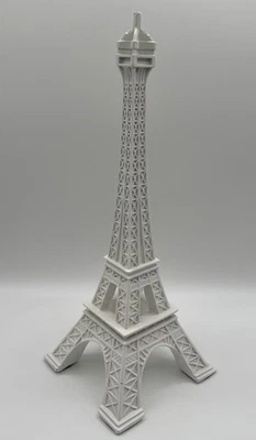 White Eiffel Tower Tabletop Statue Detailed 14.5” X 6” Some Markings See Pics - Image 1 of 4