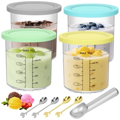 16OZ Ice Cream Maker Replacement For Ninja Creami Pints & Lid NC299 NC300 Series