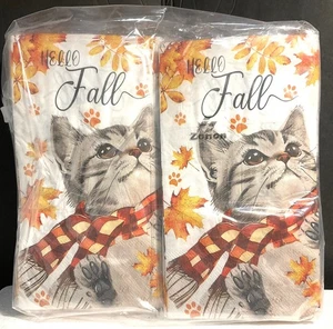 Hello Fall Cat Autumn Paper Napkins by Zonon - Package of 200 - NEW - Sealed - Picture 1 of 5