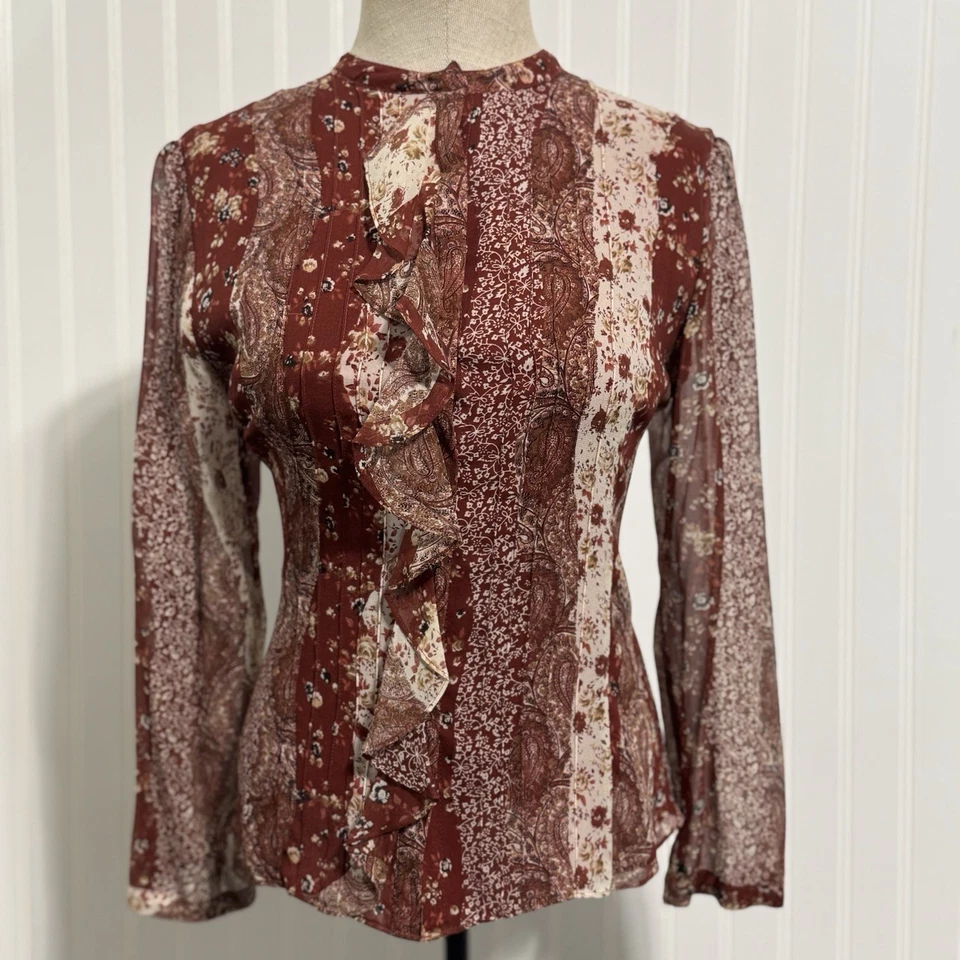 Blusa De Colección Laura Ashley 8 100% Seda Roja Paisley Floral Volantes Cottagecore Top Foto 1 de 4