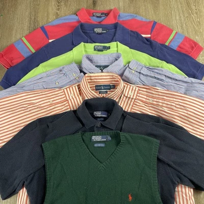 LOT of 7  Vtg. Polo Ralph Lauren Polo's LS Men's L Button Ups Wool Sweater Vest - Image 1 of 4