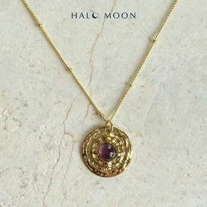 18k Gold plated long lasting Amethyst Necklace February Birthstone Pendant Gift - Picture 1 of 6