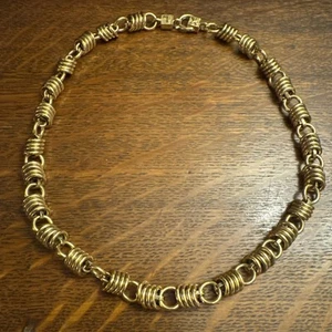 Statement Vtg KL Karl Lagerfeld Modernist Links Gold Tone Choker Necklace - Picture 1 of 10