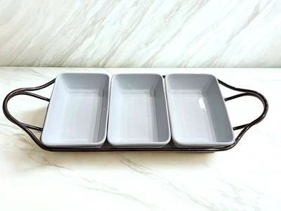 Sambonet Italy New Living 3-section Hors-d’oeuvre Tray with Holder - Image 1 of 4