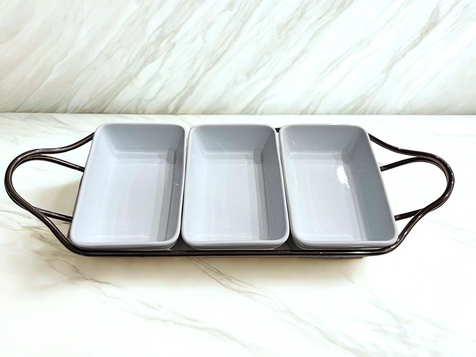 Sambonet Italy New Living 3-section Hors-d’oeuvre Tray with Holder - Image 1 of 4