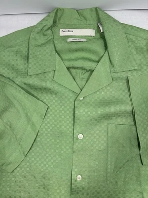 Camisa Perry Ellis Abotonada M Verde Lima 100% Seda Estampado Manga Corta Cuello Foto 1 de 4