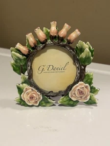 G Daniel Pink Roses Enameled Swarovski Crystal Ornate Picture Frame  - Picture 1 of 10