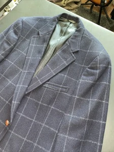 Vintage Chaps Ralph Lauren Felt Wool Navy Chalkline Check Blazer 46R Classic! - Picture 1 of 22