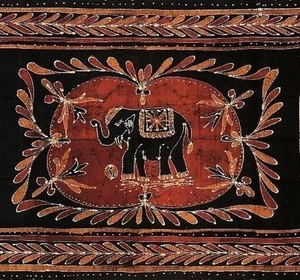 Handmade 100% Cotton Lucky Batik Elephant Print Tapestry Tablecloth Spread Queen - Picture 1 of 1