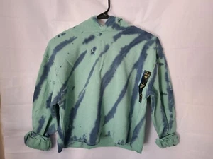 Kid's Fleece Sweatshirt Raw Edge Boxy Hoodie - Green Tie Die - Art Class L 10/12 - Picture 1 of 3
