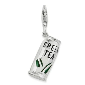 Zirconia Cubica Tè Verde Bevande Ciondolo Smaltato .925 Argento Sterling Clic Su - Foto 1 di 5