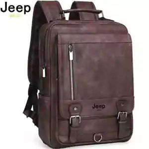 Mens Business Backpack Leather Laptop Large Capacity Travel College School Bag - Picture 1 of 26
