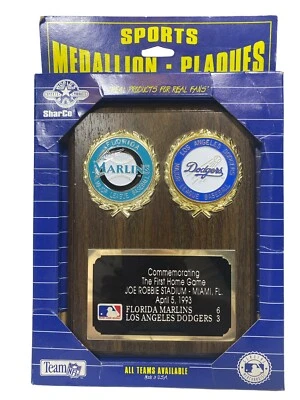 1993 Team Medallion Plaque Marlins 6 Dodgers 3  Joe Robbie First Home Game - Image 1 of 4
