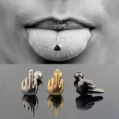 Punk Tongue Piercings Middle Finger Lot Of 3 Pieces Jewelry Gift Ideas — 第 1/4 张图片