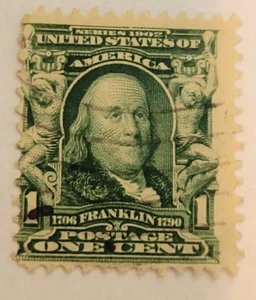 Briefmarken USA ~ Benjamin Franklin ~ 1₵ grün ~ verschickt ~ um 1902 -17 - Bild 1 von 6