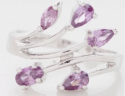 NWOT 10kt White Gold Filled 5-Stone Pear Shaped Amethyst Cluster Ring-7-1/2* - Image 1 of 4