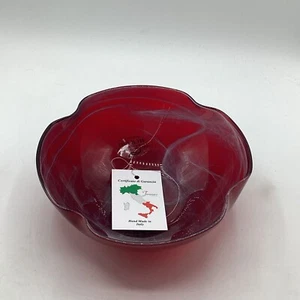 NWT MURANO Handmade In Italy 8in Red Blown Glass Bowl - Picture 1 of 7
