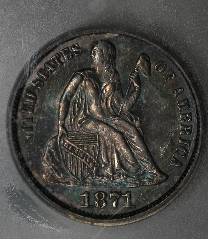 1871 ICG XF45 Liberty Seated Dime, 10C, 1800's Dime, LS Dime, Lib Dime Cover