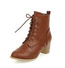 Frauen Runde Zehe Lace-Up Kampf High Heels Bootie Chunky Heel Ankle Stiefel