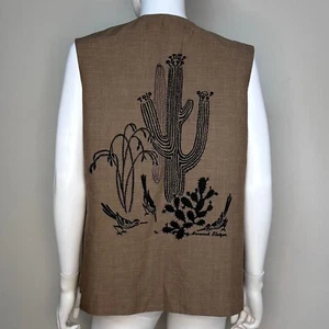 Vintage 1960s Harwood Steiger Cactus Vest, Size Small, Hand Printed - Picture 1 of 7