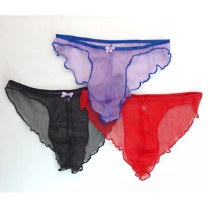 G7927 Hot Mens Stretchy C-thru net mesh Pouch String Bikini Lettuce Edge - Picture 1 of 15